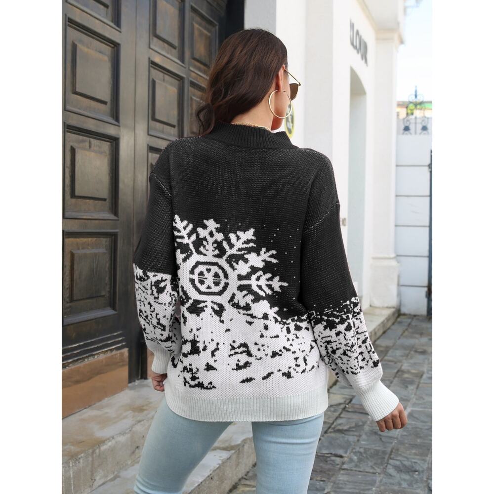 Snowflake Pattern Mock Neck Sweater - Picture 3 of 3